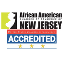African American Chamber of Commerce of New Jersey accredited badge with blue, red, and gold design