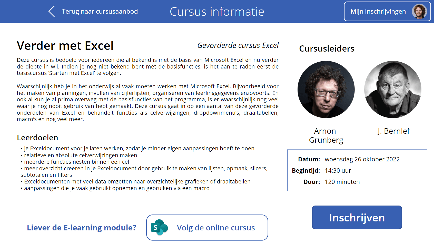 Screenshot Cursus informatie
