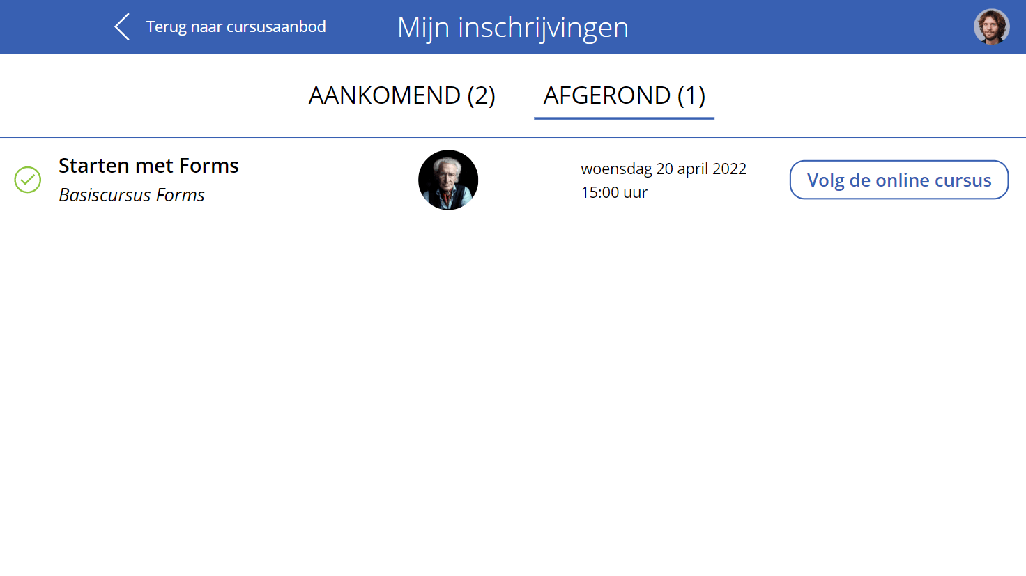 Screenshot Mijn inschrijvingen, afgeronde cursussen