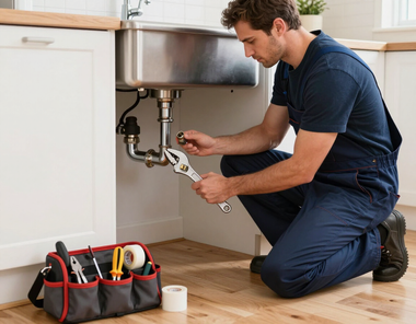 Plumbing repairs under a sink