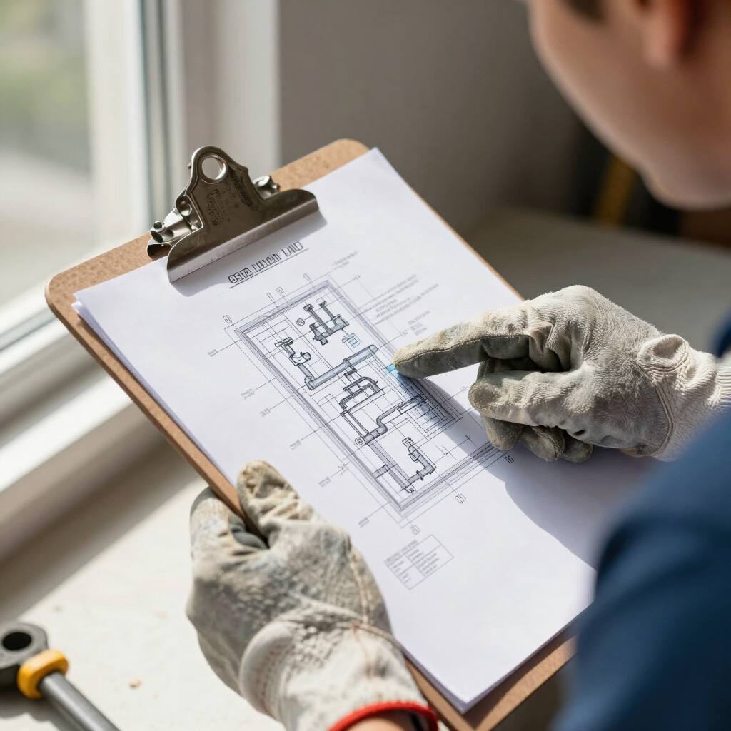 Plumber reviewing a service plan with a homeowner
