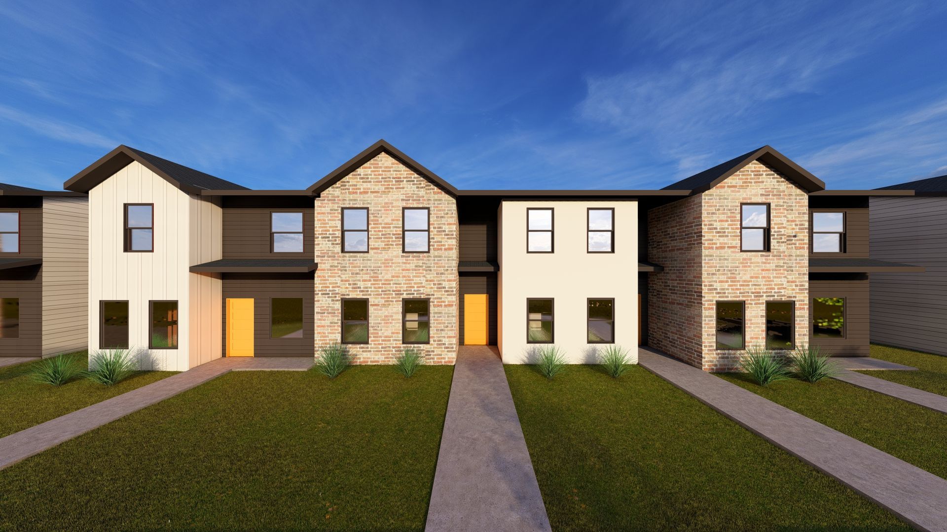 An artist 's impression of a row of houses in a residential area.