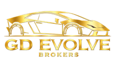Gold GD EVOLVE BROKERS logo with a stylized car outline above the text