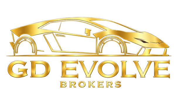 Gold GD EVOLVE BROKERS logo with a stylized car outline above the text
