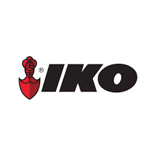 Logo for IKO, featuring a red anchor icon and the letters