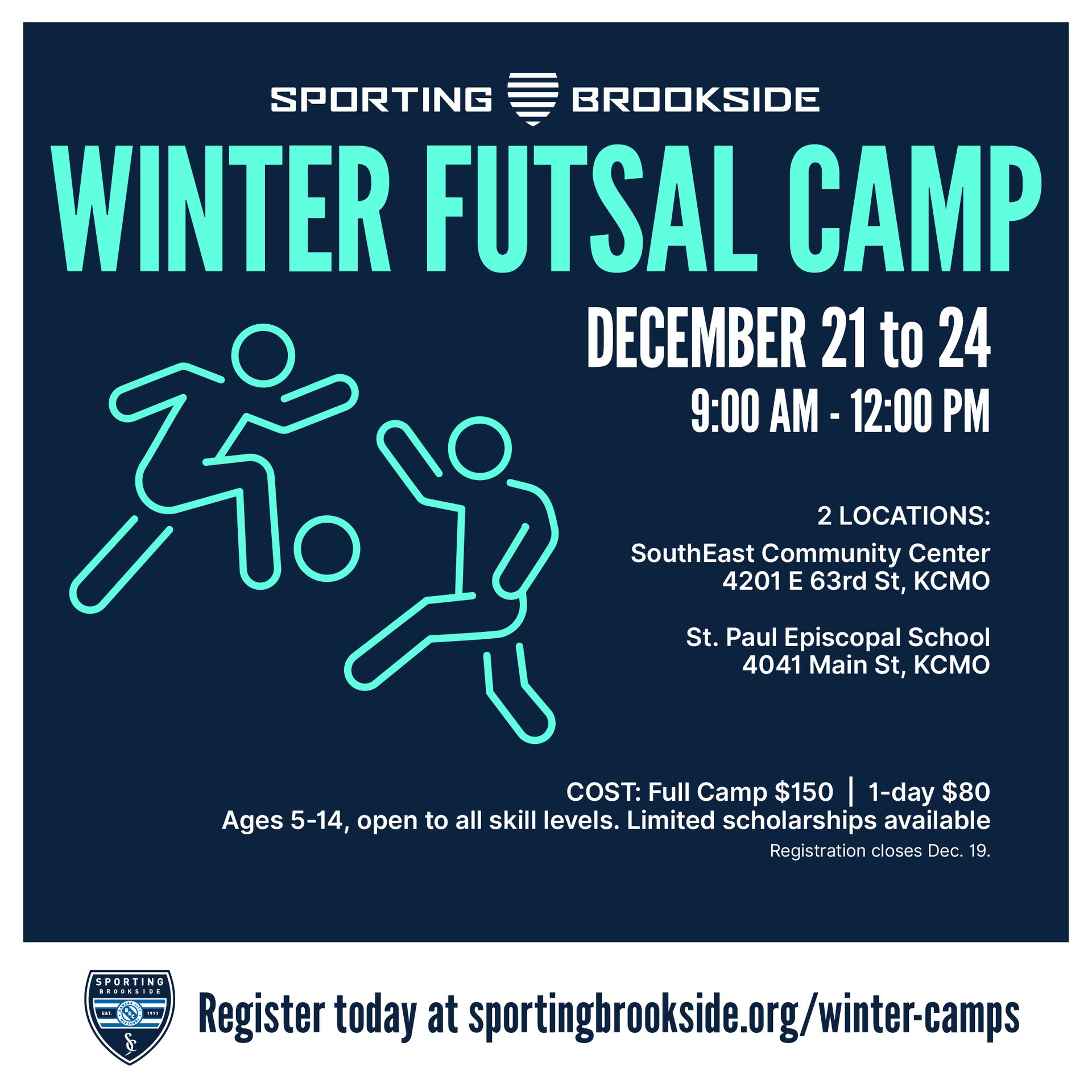 Sporting Brookside Winter Camp, youth soccer - Futsal. Kansas City.