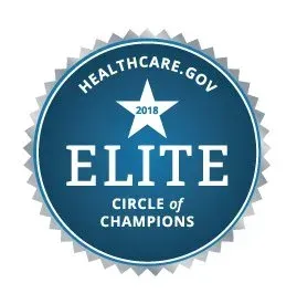 Healthcare.gov 2018 Elite Circle of Champions blue award badge with star emblem