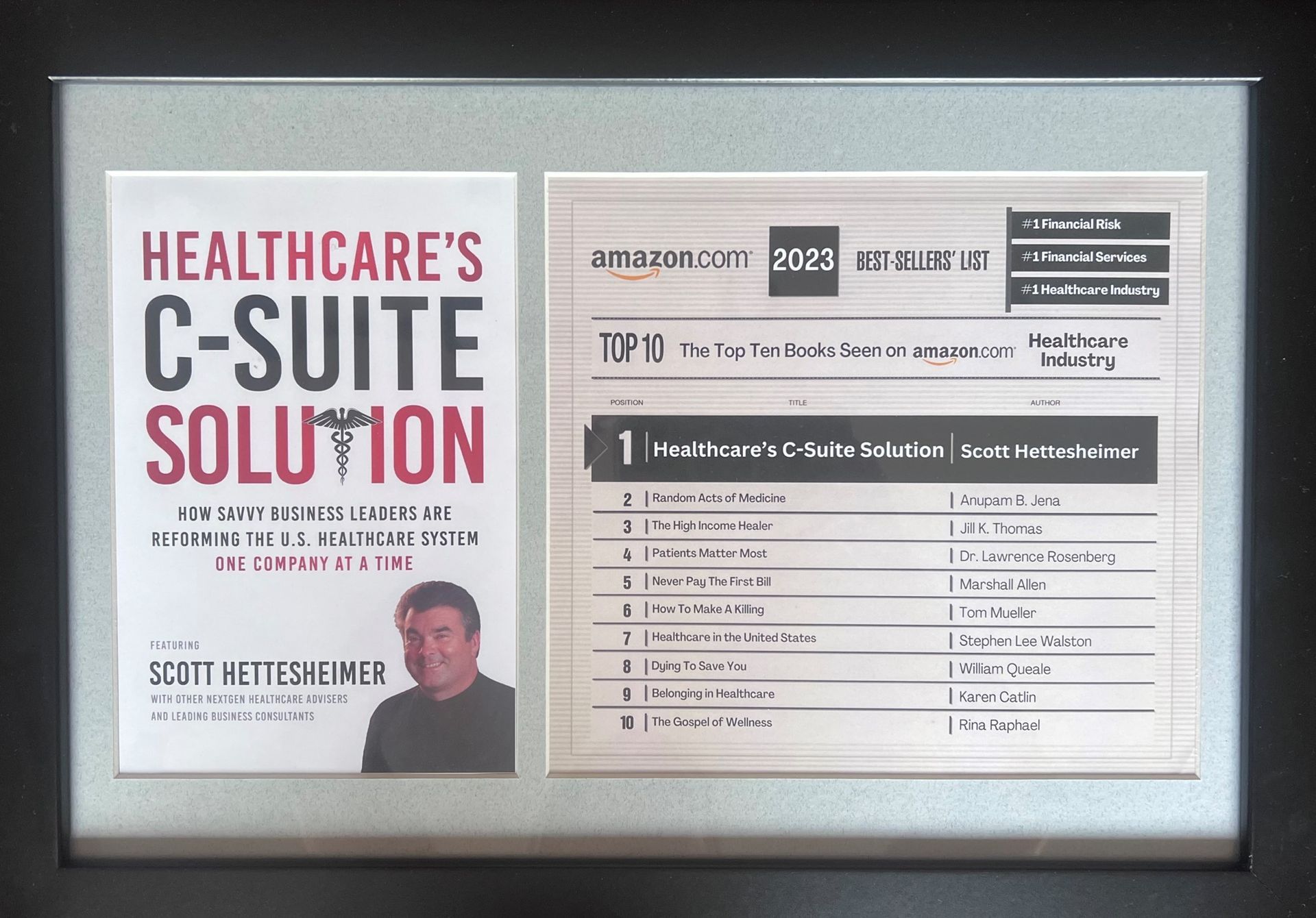 Book cover titled “Healthcare’s C-Suite Solution” in red and black with a caduceus symbol.