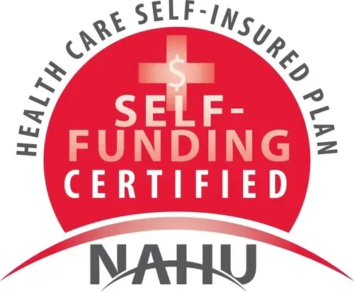 NAHU self-funding certified health care self-insured plan logo in red, white, and gray