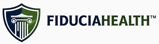 FiduciaHealth logo with green shield icon and navy text on white background