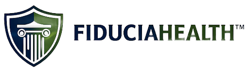FiduciaHealth logo with green shield icon and navy text on white background