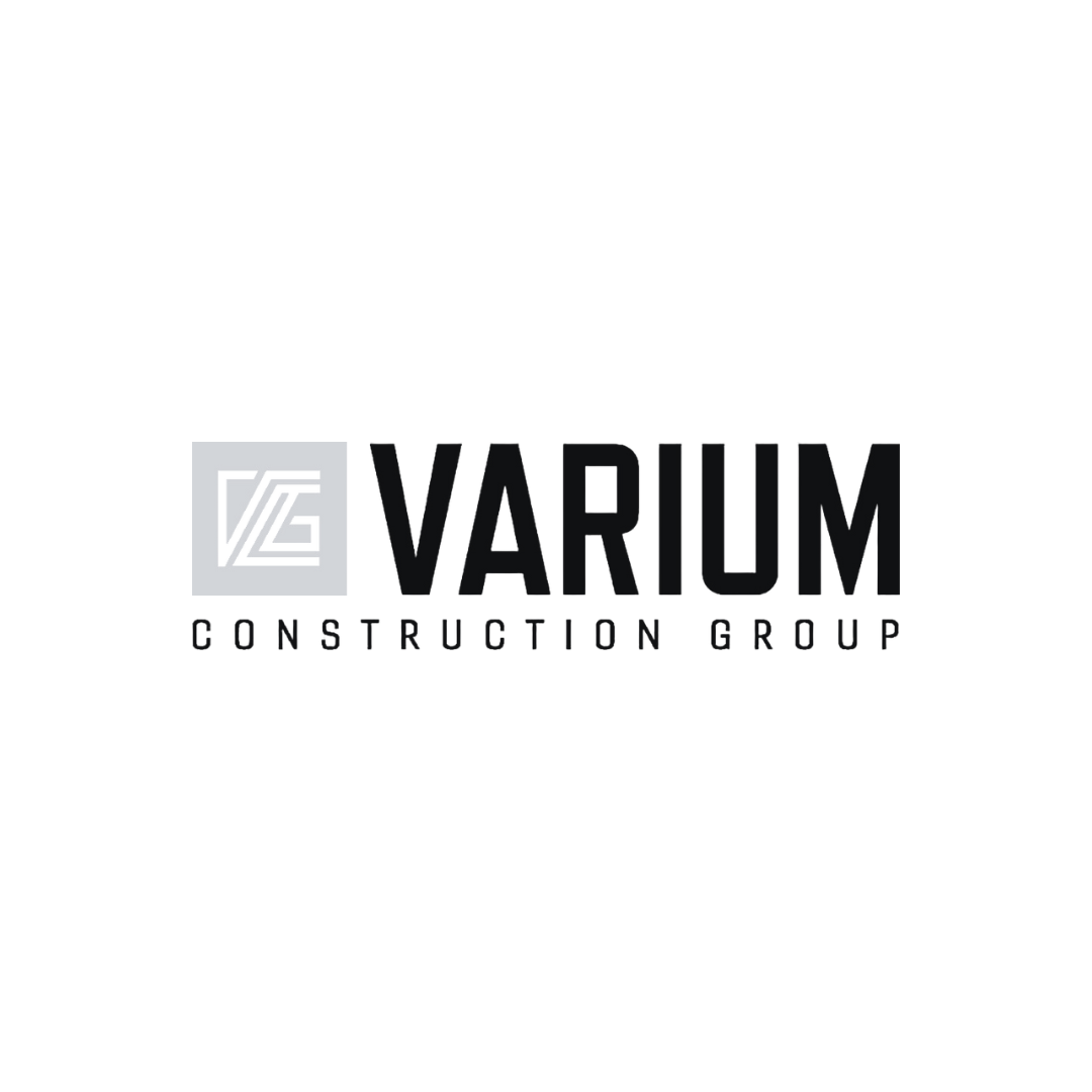 The logo for varium construction group is black and white.