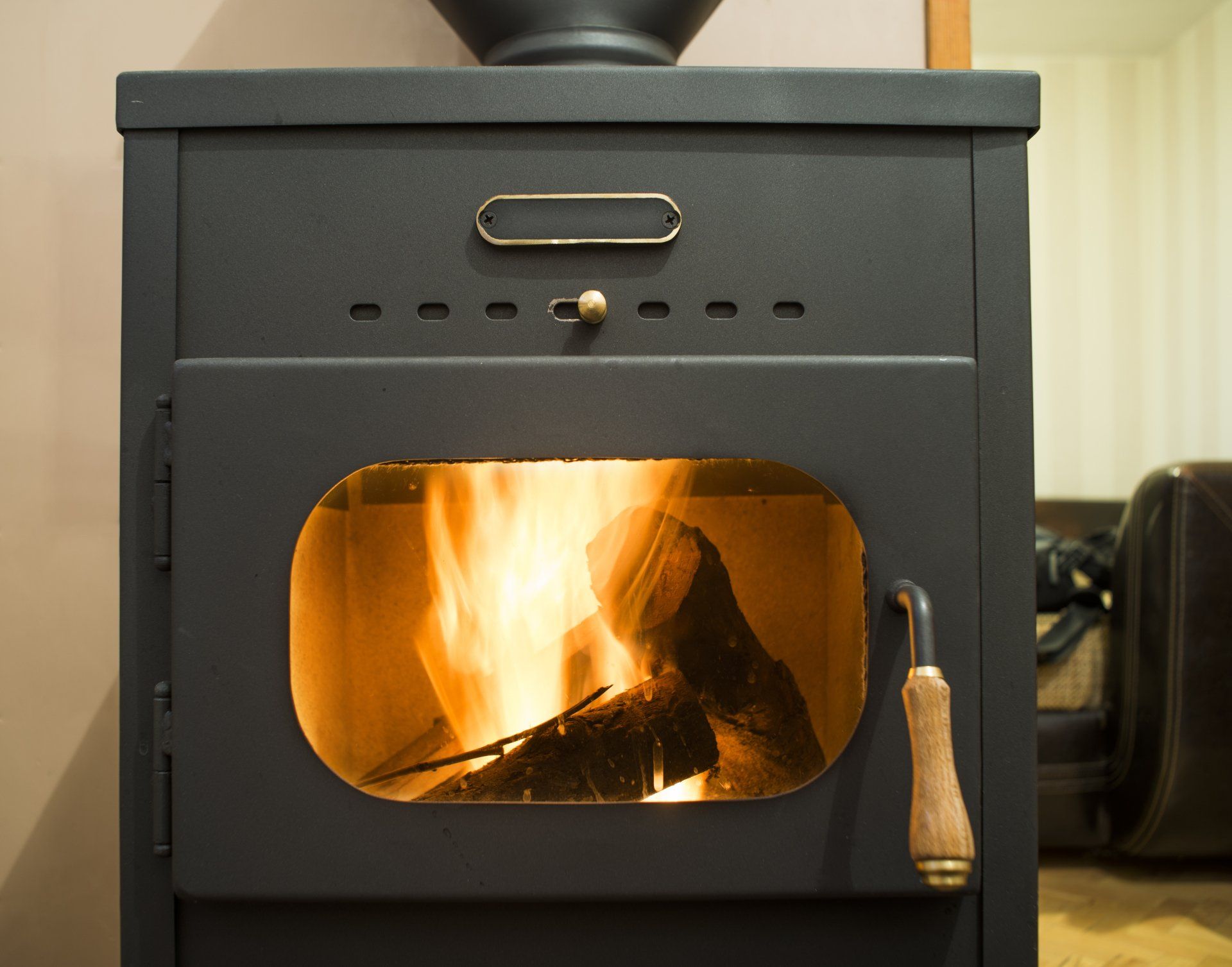 burning firewood in the fireplace