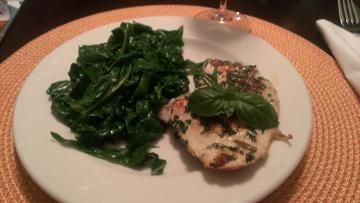 Basil resh from the garden on late of hicken and spinach.