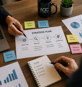 WDC strategic planning workspace with goals, market analysis, and an action plan
