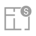 Gray floor plan icon with a circular S badge in the upper right