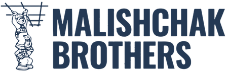 Malischak Brothers logo with blue text and a small illustrated figure on the left