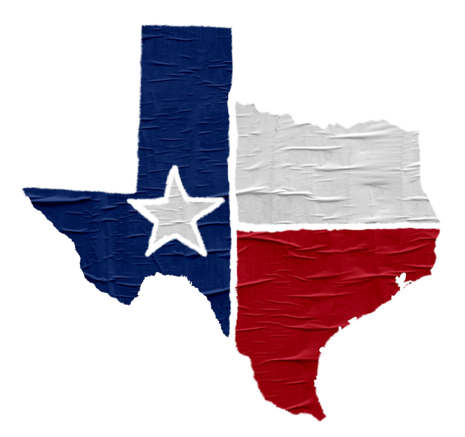 A map of texas with a white star on it