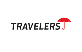 The travelers j logo has a red umbrella on it.