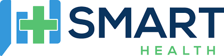 The logo for smart health has a green cross on it.