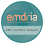 EMDRIA Certified Therapist badge in teal and peach with circular seal