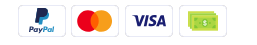 PayPal, Mastercard, Visa, and cash payment icons in a row