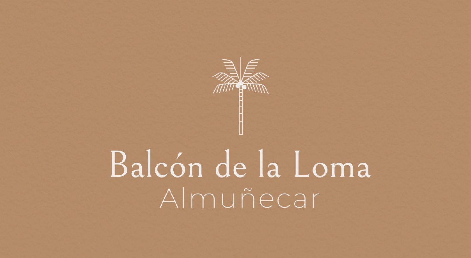 Logo for Balcón de la Loma in Almuñécar. White text and palm tree on a brown background.