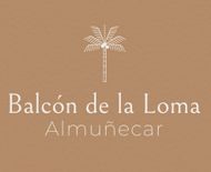 Logo for Balcón de la Loma in Almuñécar, with a white palm tree icon above text on a tan background.