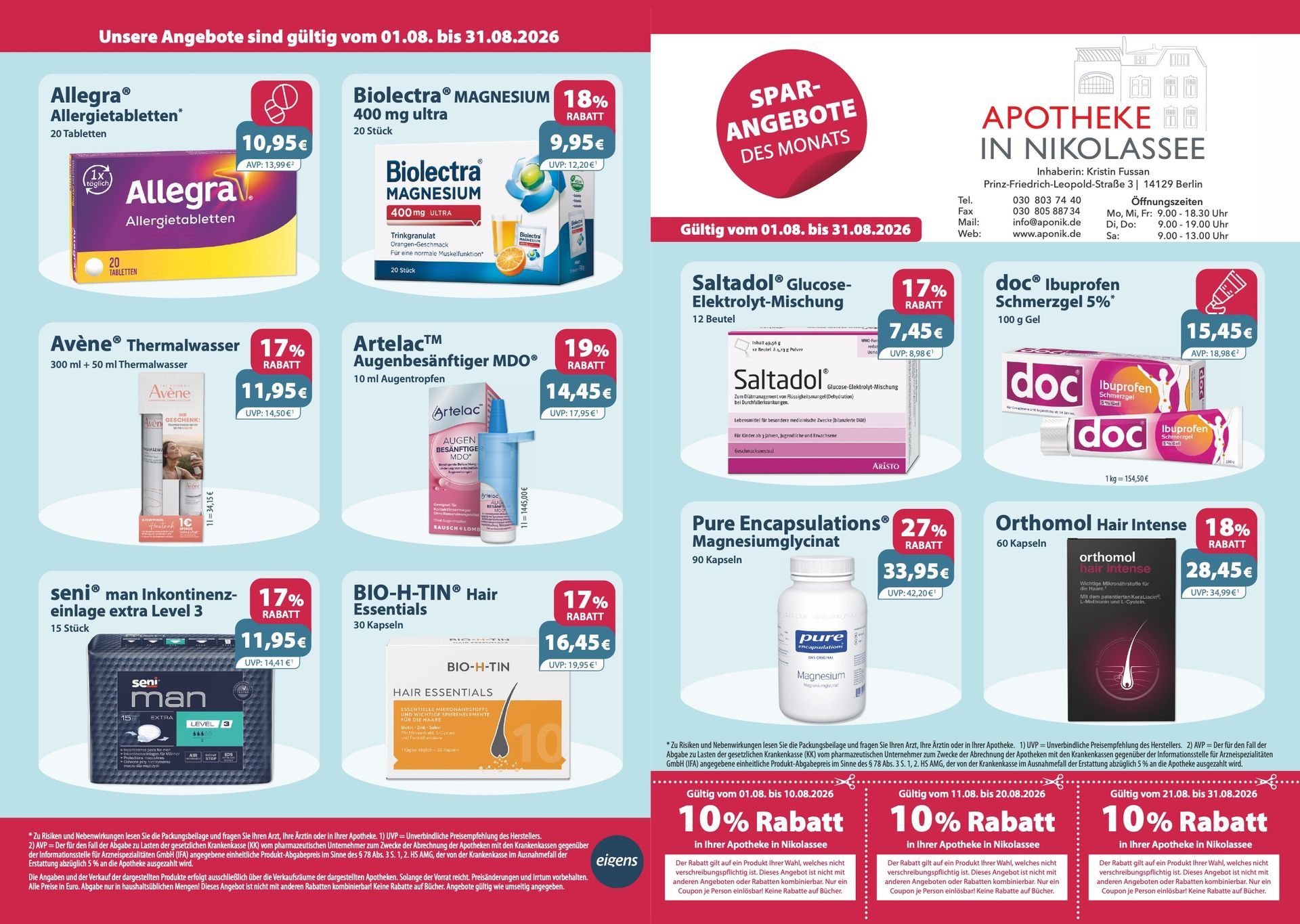 Ein Flyer für eine Apotheke mit vielen Produkten darauf