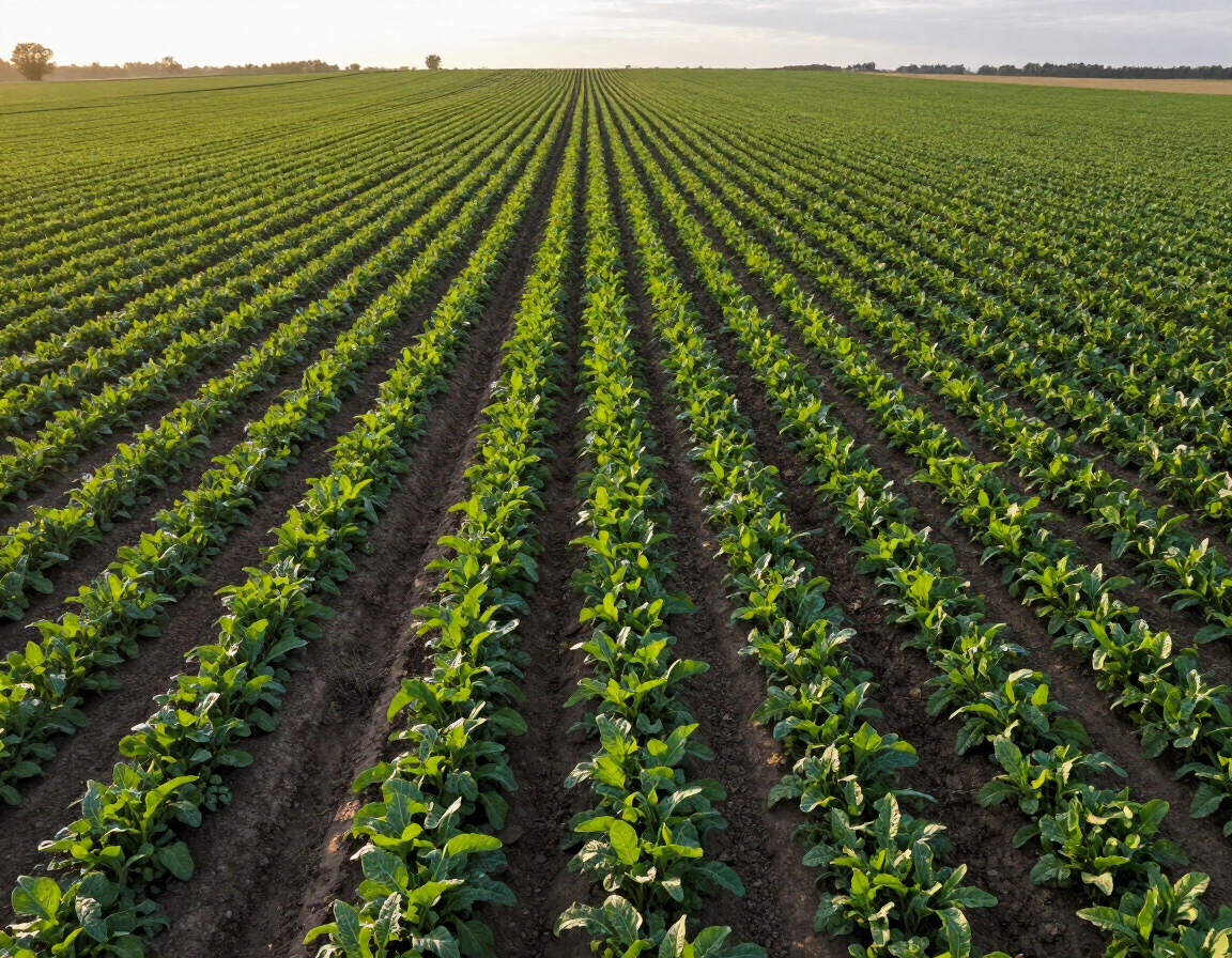 Aerial view of sustainable farmland with green crops
