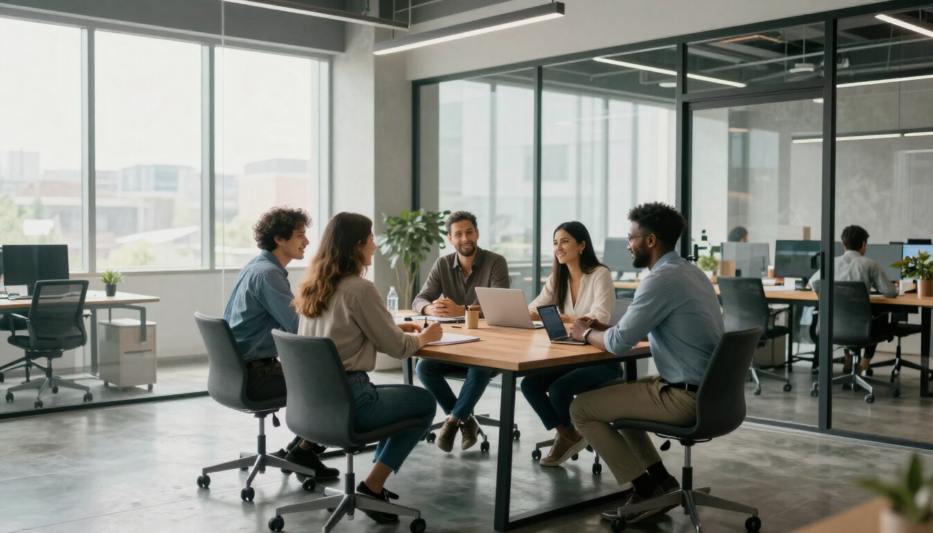 Diverse Conagra employees collaborating in a modern office