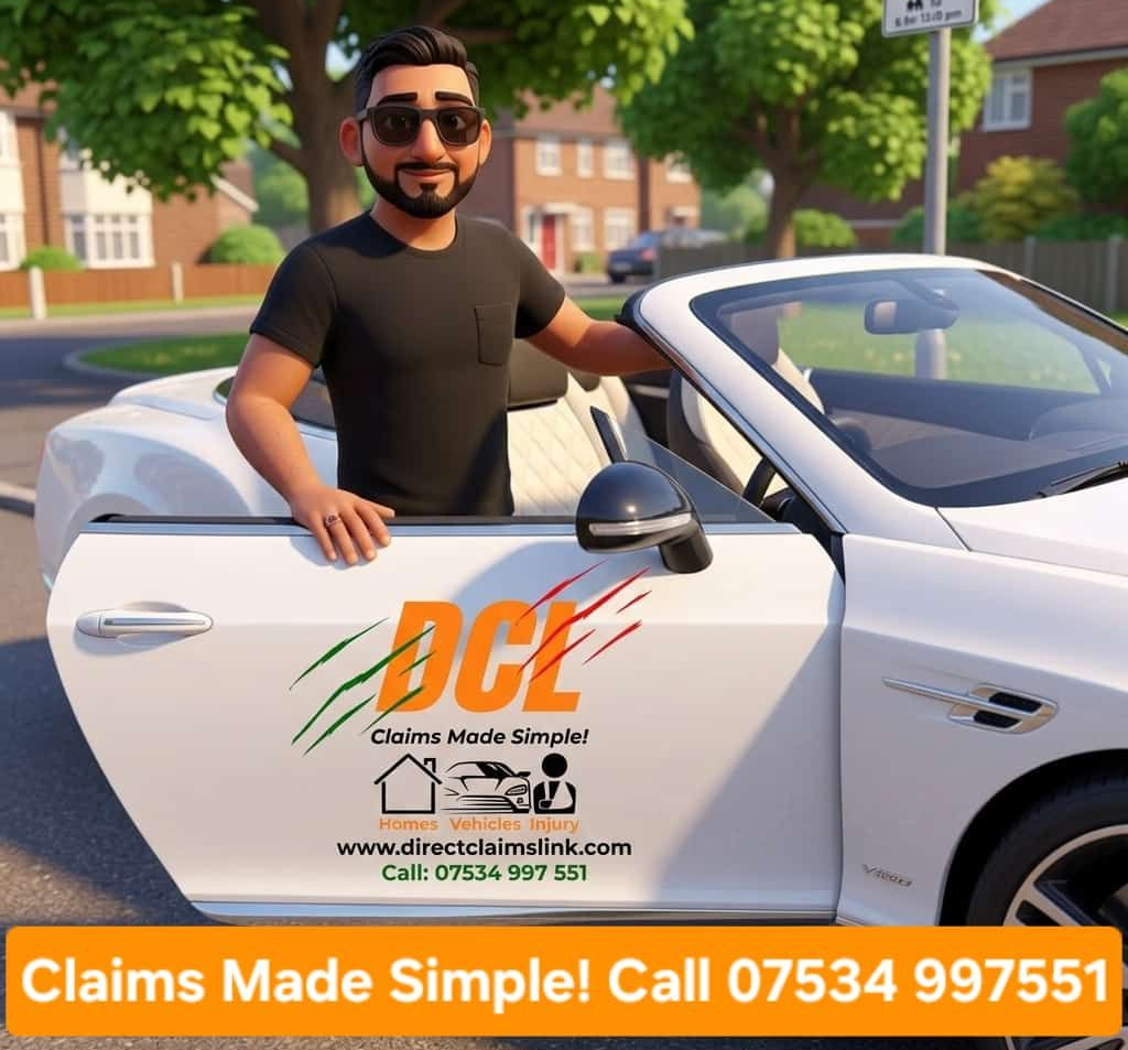 A cartoon person standing by a white convertible with a