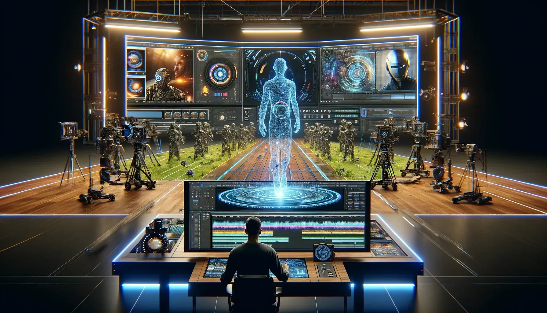 a man is sitting at a desk in front of a computer monitor .