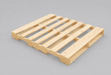 Wooden pallet with light-colored slats on a gray background