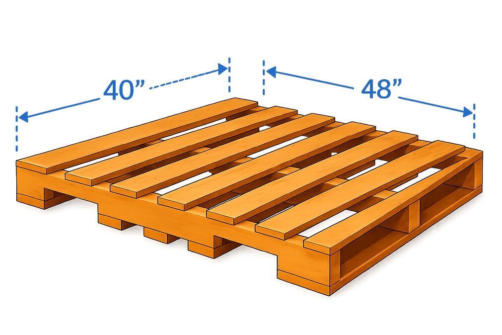 Wooden pallet in front of a pallet blueprint sketch