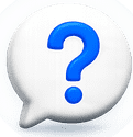 Blue question mark inside a white speech bubble icon on a light background