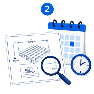Blueprint calendar with magnifying glass and clock, suggesting scheduling or planning