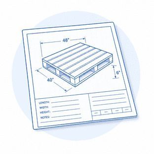 Blueprint drawing of a wooden pallet with dimensions 48
