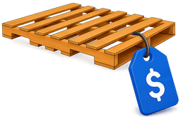 Wooden pallet with a blue price tag showing a dollar sign