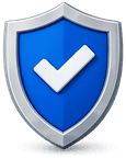 Blue shield icon with a white checkmark, symbolizing security or verification