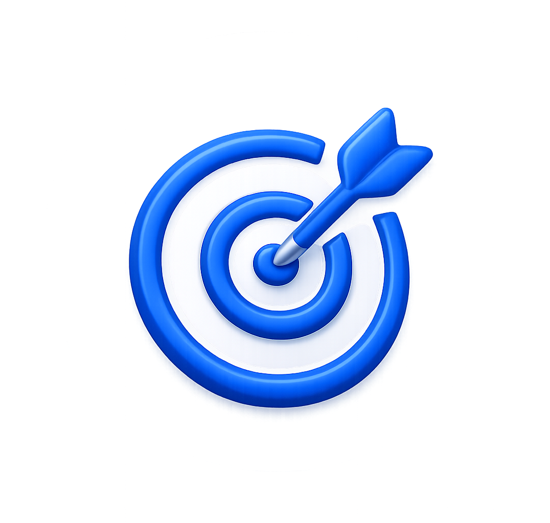 Blue target icon with an arrow hitting the center