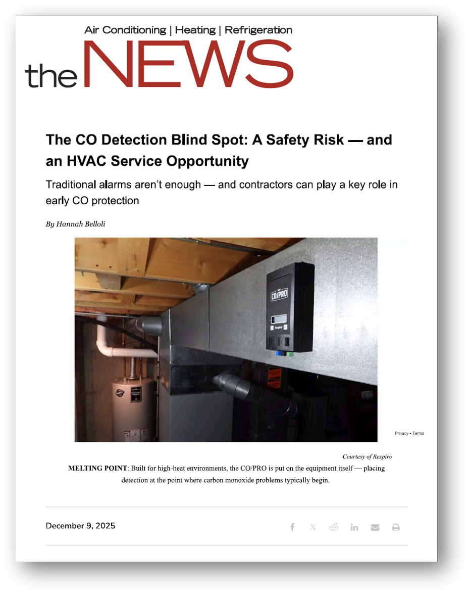 Respiro AHR Dealer Design Award Winner Indoor Air Quality Carbon Monoxide Leak Detector