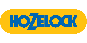 Logo di Hozelock in testo blu su sfondo giallo arrotondato.