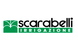 Logo di Scarabelli Irrigazione in nero e verde con un'icona stilizzata di una pianta.