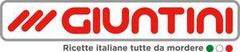 Giuntoli logo in red with Italian tagline “Ricette italiane tutte da mordere” and small green, white, red dots