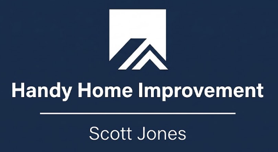 Handy Home Improvement logo with Scott Jones on a dark blue background