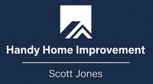 Handy Home Improvement logo with Scott Jones on a dark blue background