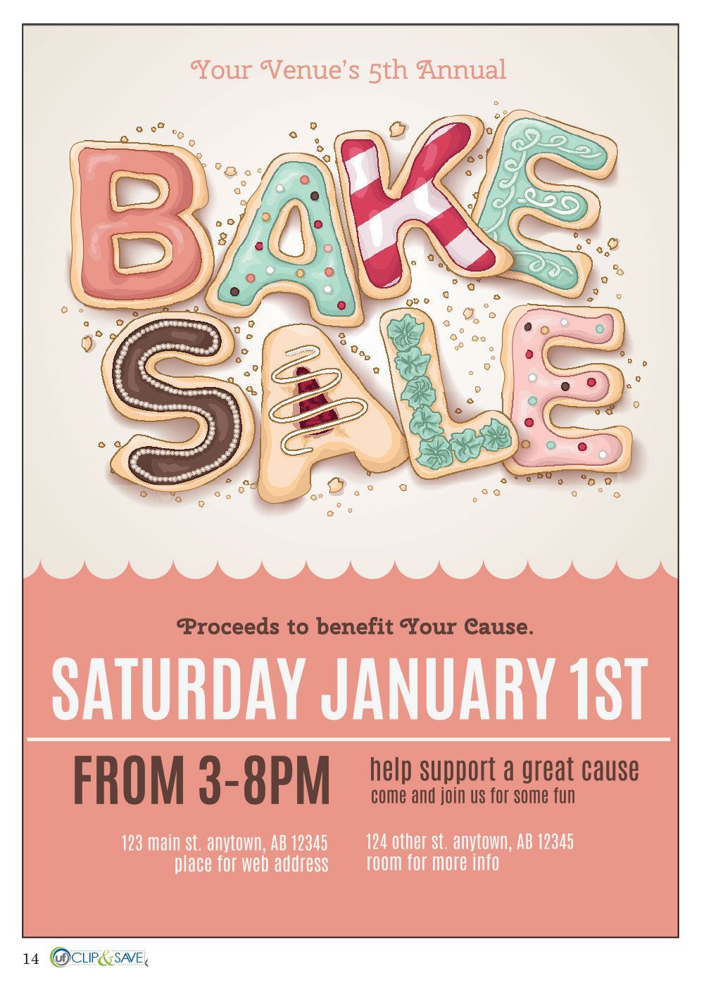 A poster for a bake sale on saturday january 1st