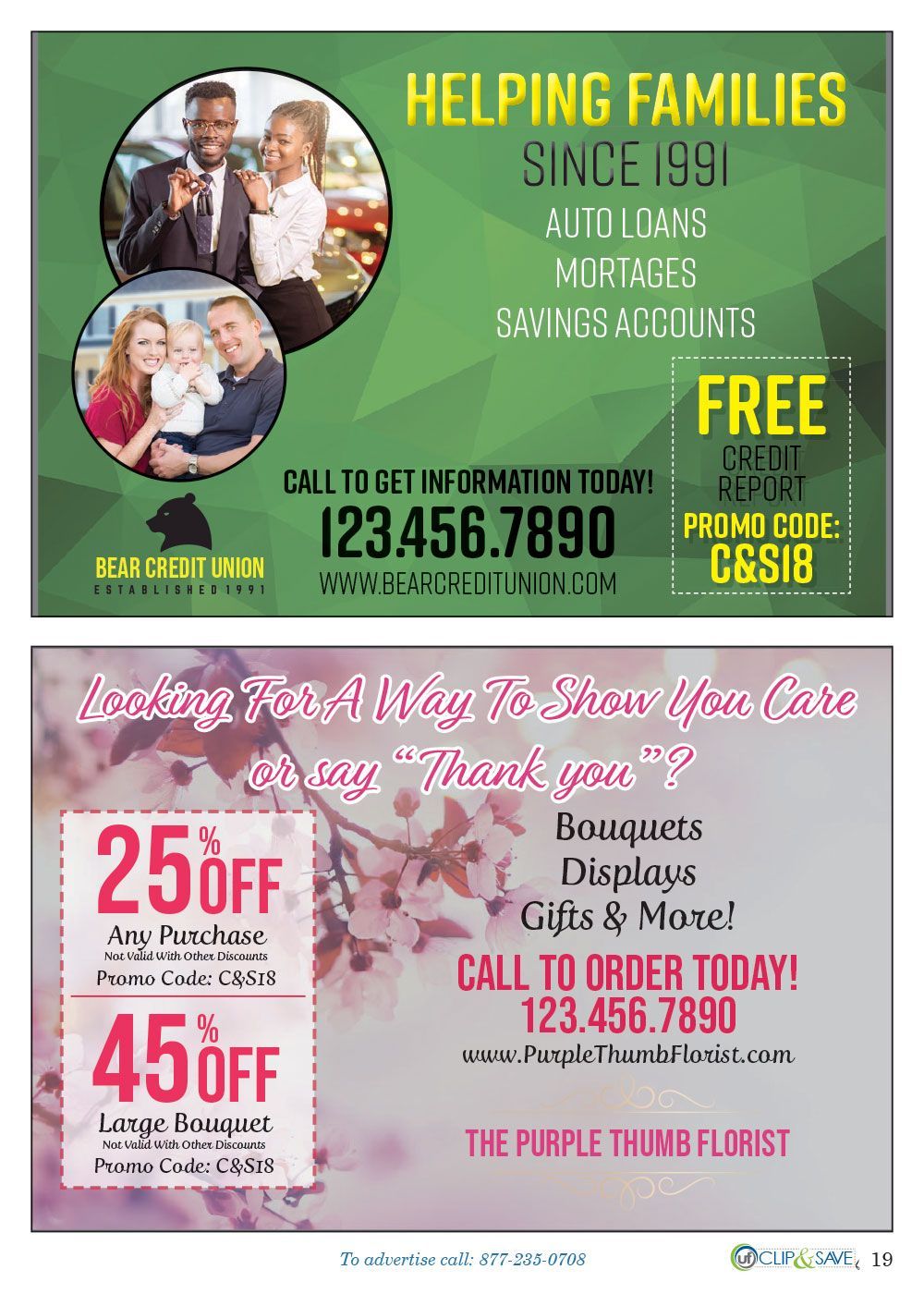 A couple of flyers with a picture of a man and woman on them.