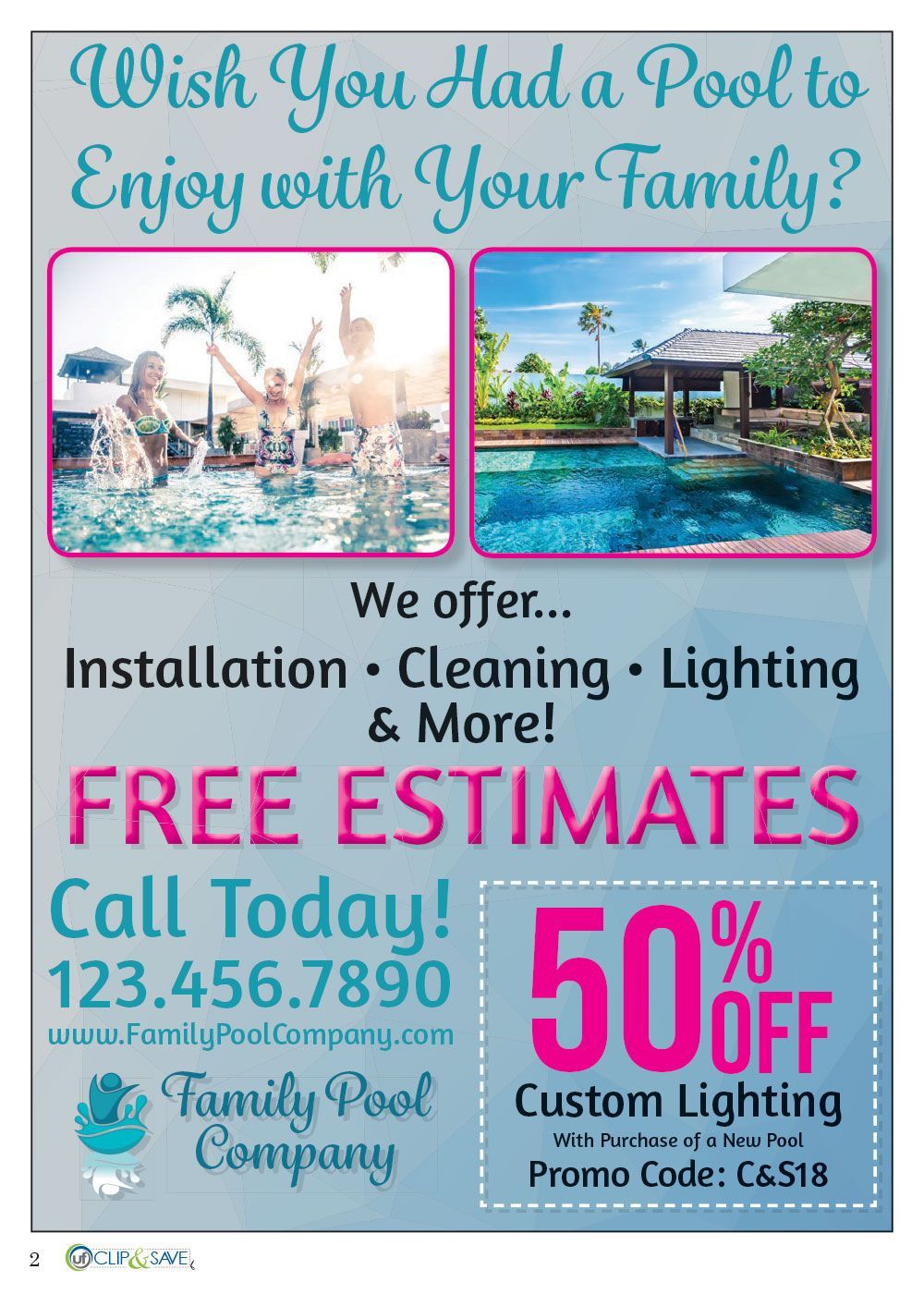An advertisement for a pool company that offers free estimates
